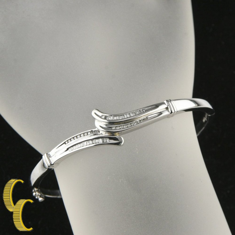 Women's Sterling Silver Channel Set Diamond Bangle Bracelet Gift for Her! - Picture 6 of 6